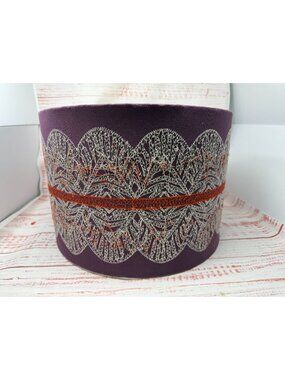 Pair (2) Anthropologie Drum Lamp Shades ~ Plum Color w Lace